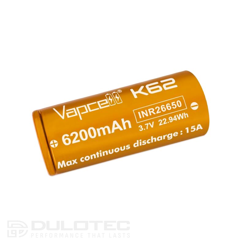 Vapcell 26650 K62 6200mAh 15A Battery with a Protruding Positive Terminal » Dulotec.com
