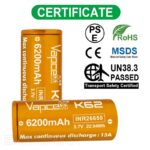 Vapcell 26650 K62 6200mAh 15A Battery with a Protruding Positive Terminal » Dulotec.com