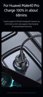 Car Charger, USAMS US-CC208 C39 60W, 1 USB-C + 1 USB-A, 2 Outputs CC208CC01 » Dulotec.com