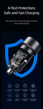 Car Charger, USAMS US-CC208 C39 60W, 1 USB-C + 1 USB-A, 2 Outputs CC208CC01 » Dulotec.com