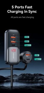 Car Charger, USAMS S-CC213 C40 165W, 2 USB-C + 3 USB-A PPS, 5 Outputs CC213CC01 » Dulotec.com