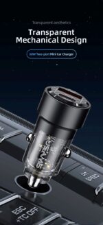 Car Charger, USAMS US-CC208 C39 60W, 1 USB-C + 1 USB-A, 2 Outputs CC208CC01 » Dulotec.com