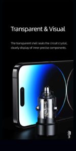 Car Charger, USAMS US-CC208 C39 60W, 1 USB-C + 1 USB-A, 2 Outputs CC208CC01 » Dulotec.com
