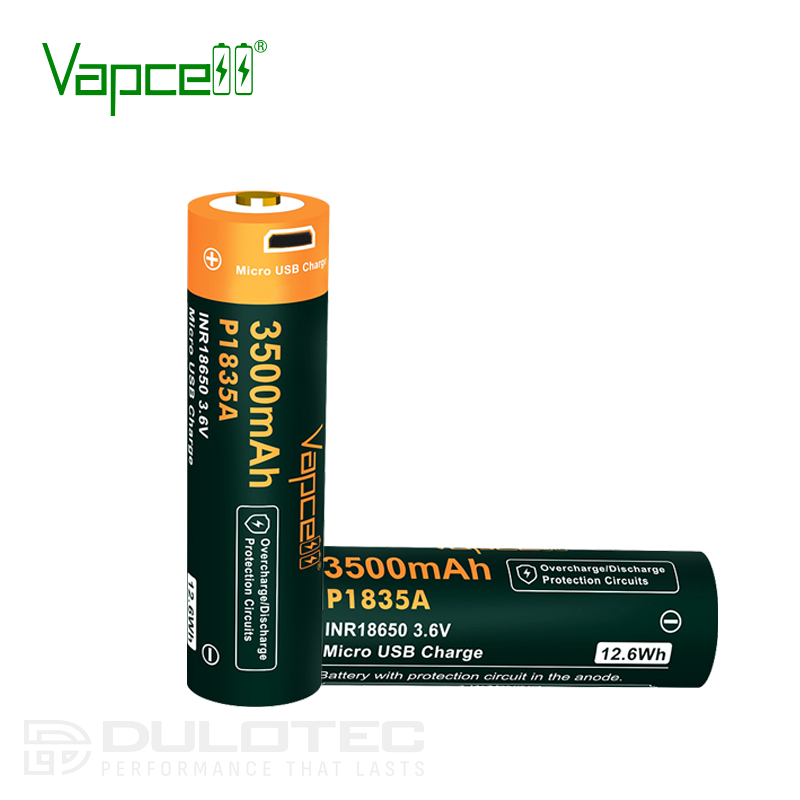 Vapcell P1835A 18650 3500mAh 10A Battery with Protection and Micro USB Charging » Dulotec.com