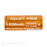 Vapcell 26650 K62 6200mAh 15A Battery » Dulotec.com