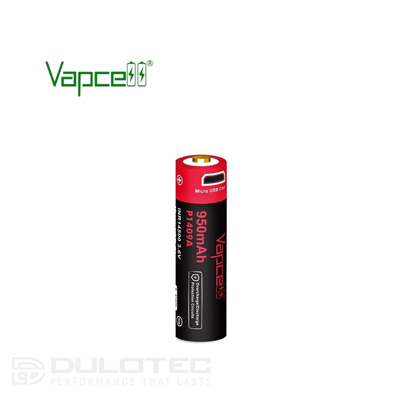 Vapcell P1409A 14500 950mAh Battery with Protection and Micro USB Charging » Dulotec.com