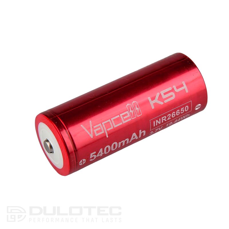 Vapcell K54 26650 5400 mAh 15A Battery with a Protruding Positive Terminal » Dulotec.com