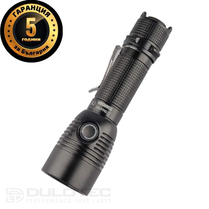 Dulotec Guardian Tactical Flashlight, 1,800 lumens, 700 meters, 5,200 mAh battery, magnetic charging, case » Dulotec.com