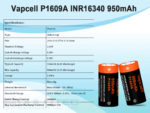 Vapcell 16340 P1609A 950mAh 3A Battery » Dulotec.com