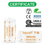Vapcell 16340 T9 950 mAh 3A Battery » Dulotec.com