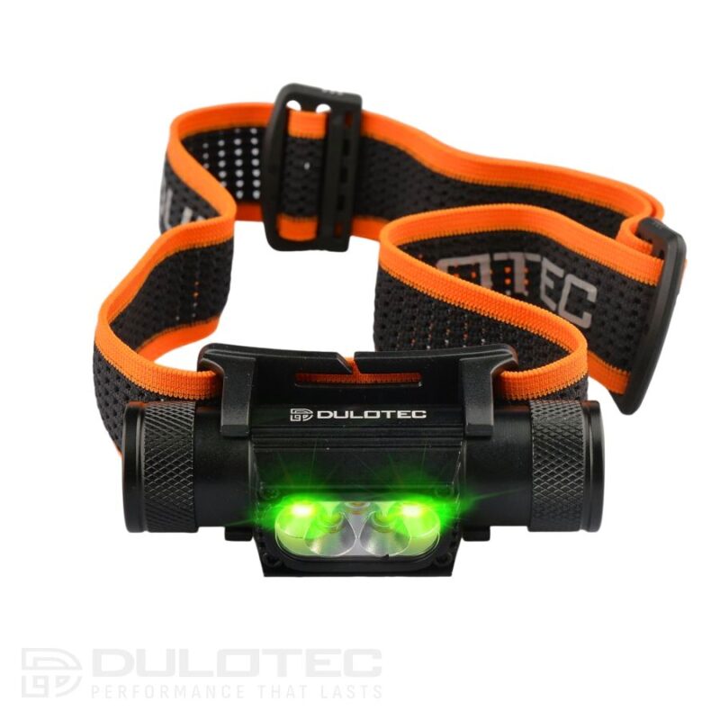 Powerful Dulotec H5 headlamp + 3400 mAh battery, with white and green light » Dulotec.com