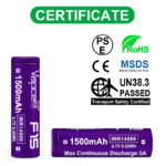 Vapcell 14500 F15 1500mAh 3A Battery » Dulotec.com