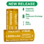 Батерия Vapcell 26650 K62 6200mAh 15A с изпъкнал плюс » Dulotec.com