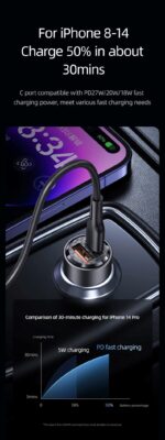 Зарядно за кола, USAMS US-CC208 C39 60W, 1 usb C + 1 usb A, 2 изхода CC208CC01 » Dulotec.com