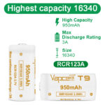 Батерия Vapcell 16340 T9 950mАh 3A » Dulotec.com