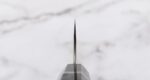 Кухненски нож Yoshida Hamono ZDP-189 Santoku Silver Gold Carbon 180mm » Dulotec.com